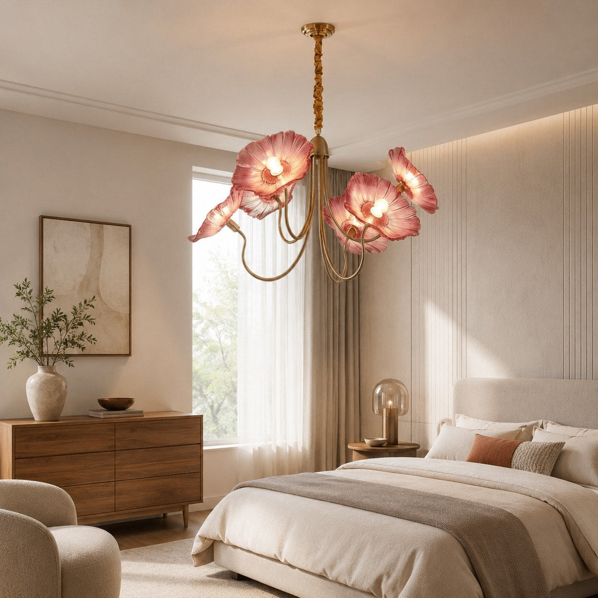 Gold Frosted Leaf Glass Chandelier 3-6 Head LED