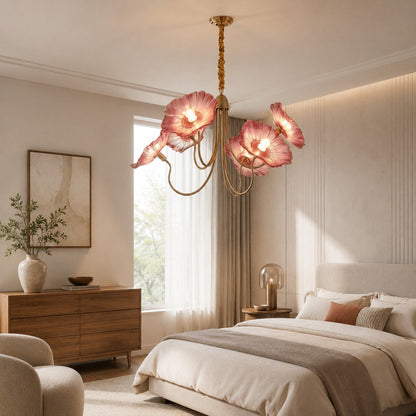 Gold Frosted Leaf Glass Chandelier 3-6 Head LED