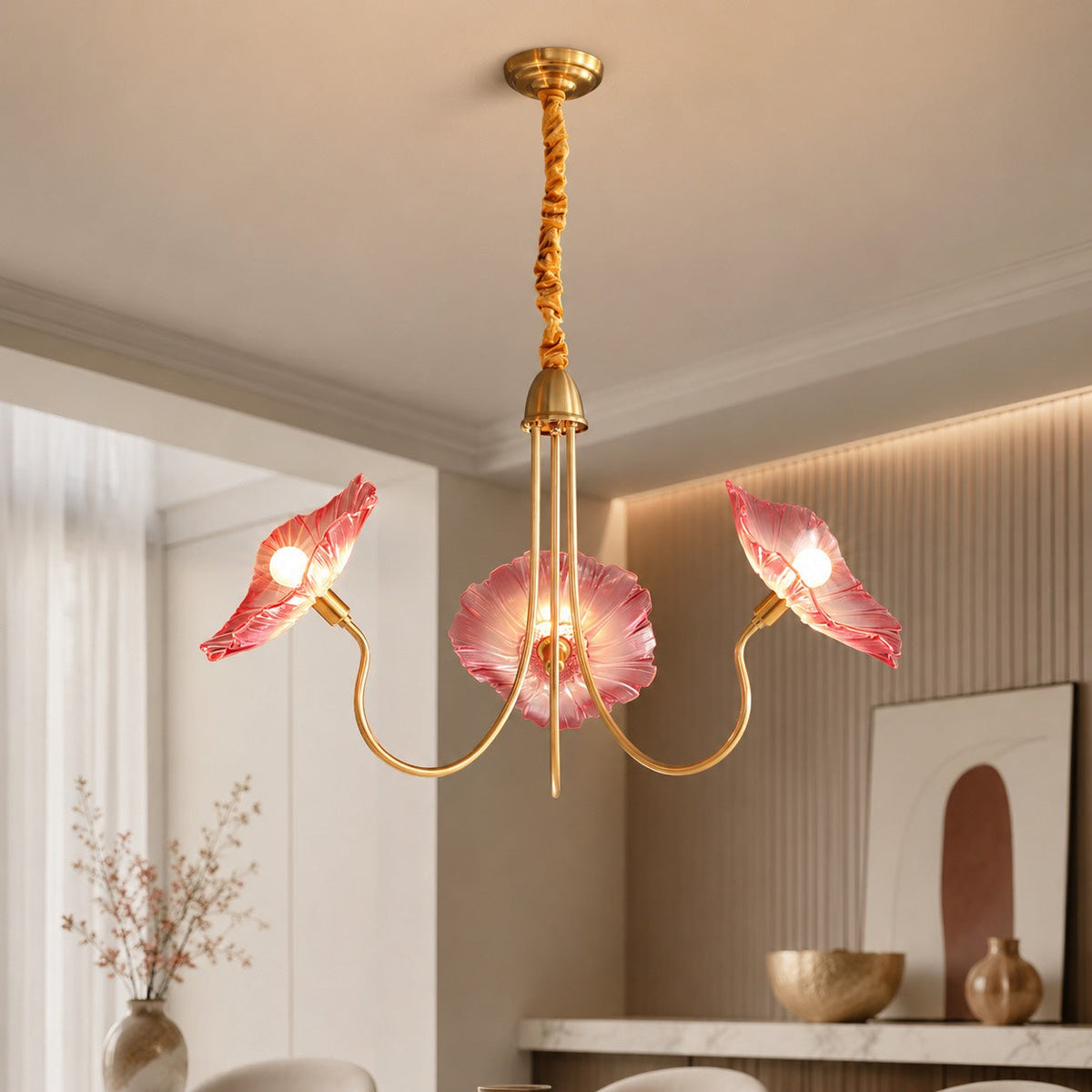 Gold Frosted Leaf Glass Chandelier 3-6 Head LED