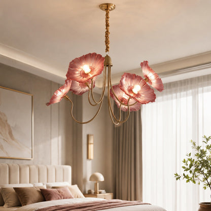 Gold Frosted Leaf Glass Chandelier 3-6 Head LED