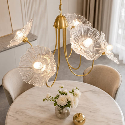 Gold Frosted Leaf Glass Chandelier 3-6 Head LED