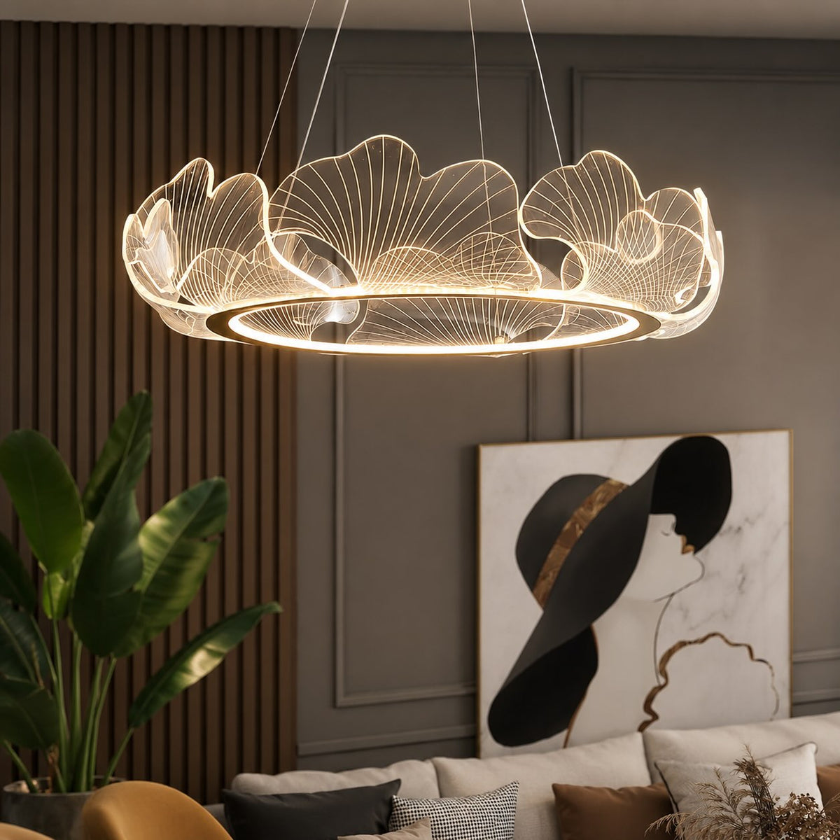 Glass Shade Chandelier Adjustable Hanging LED Light