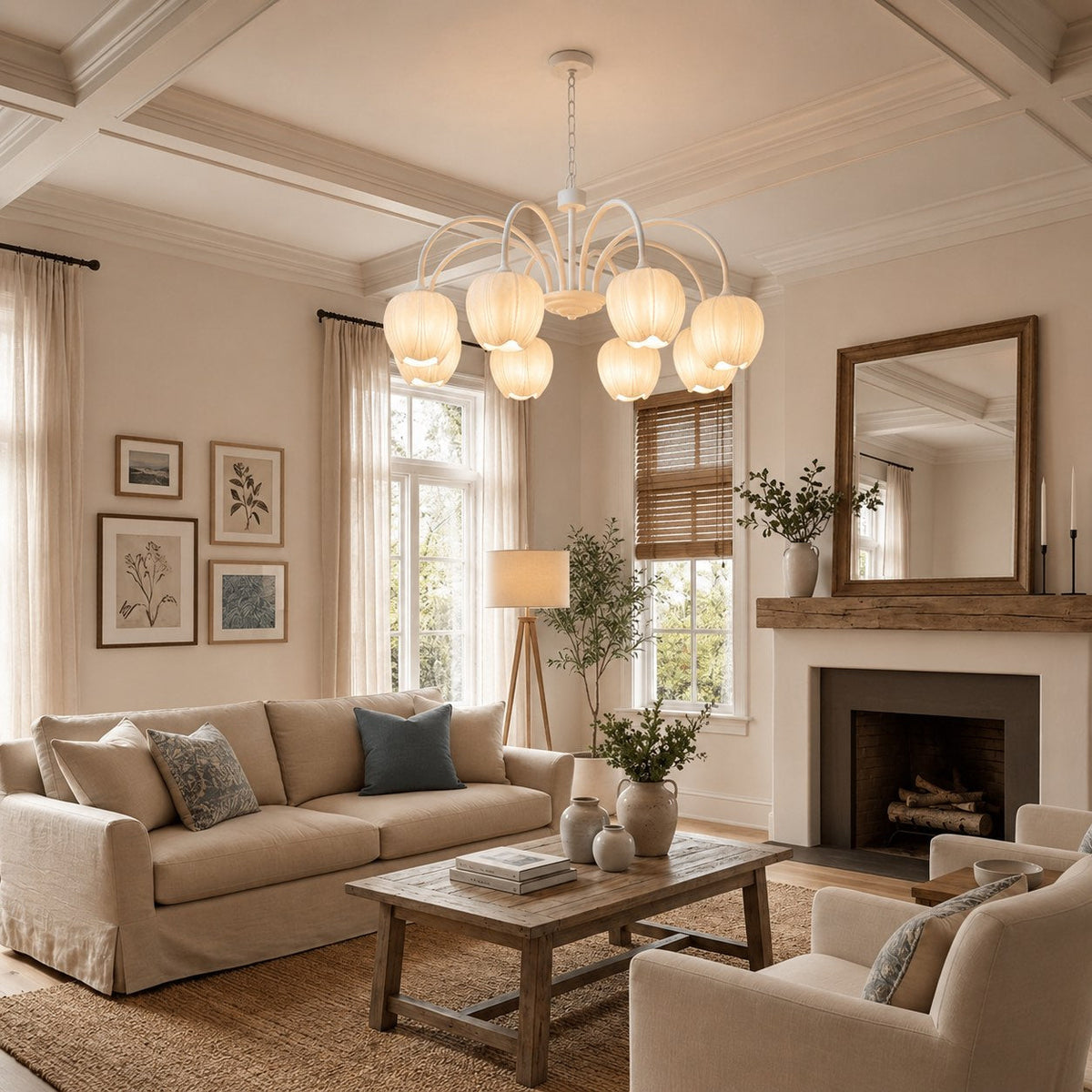 Glass Chandelier Adjustable Hanging LED Light Fixture