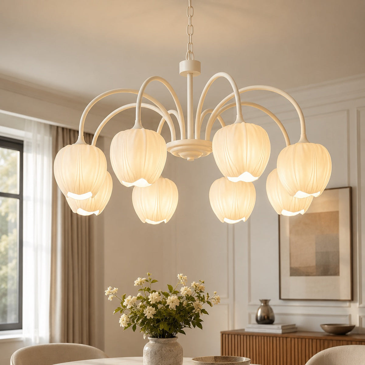 Glass Chandelier Adjustable Hanging LED Light Fixture