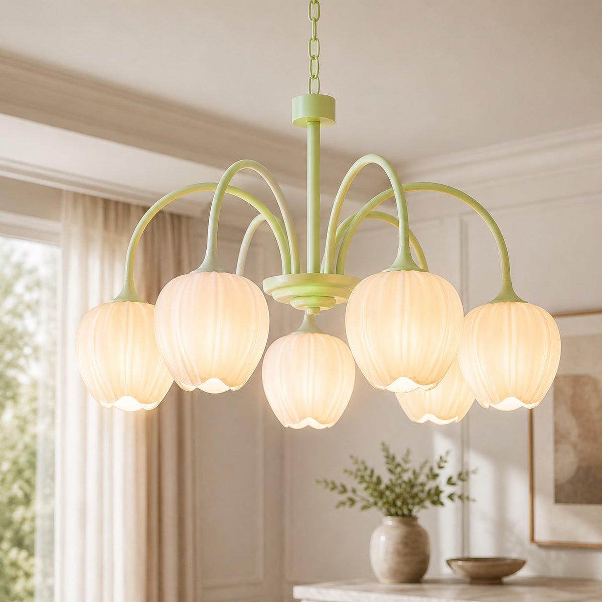 Glass Chandelier Adjustable Hanging LED Light Fixture
