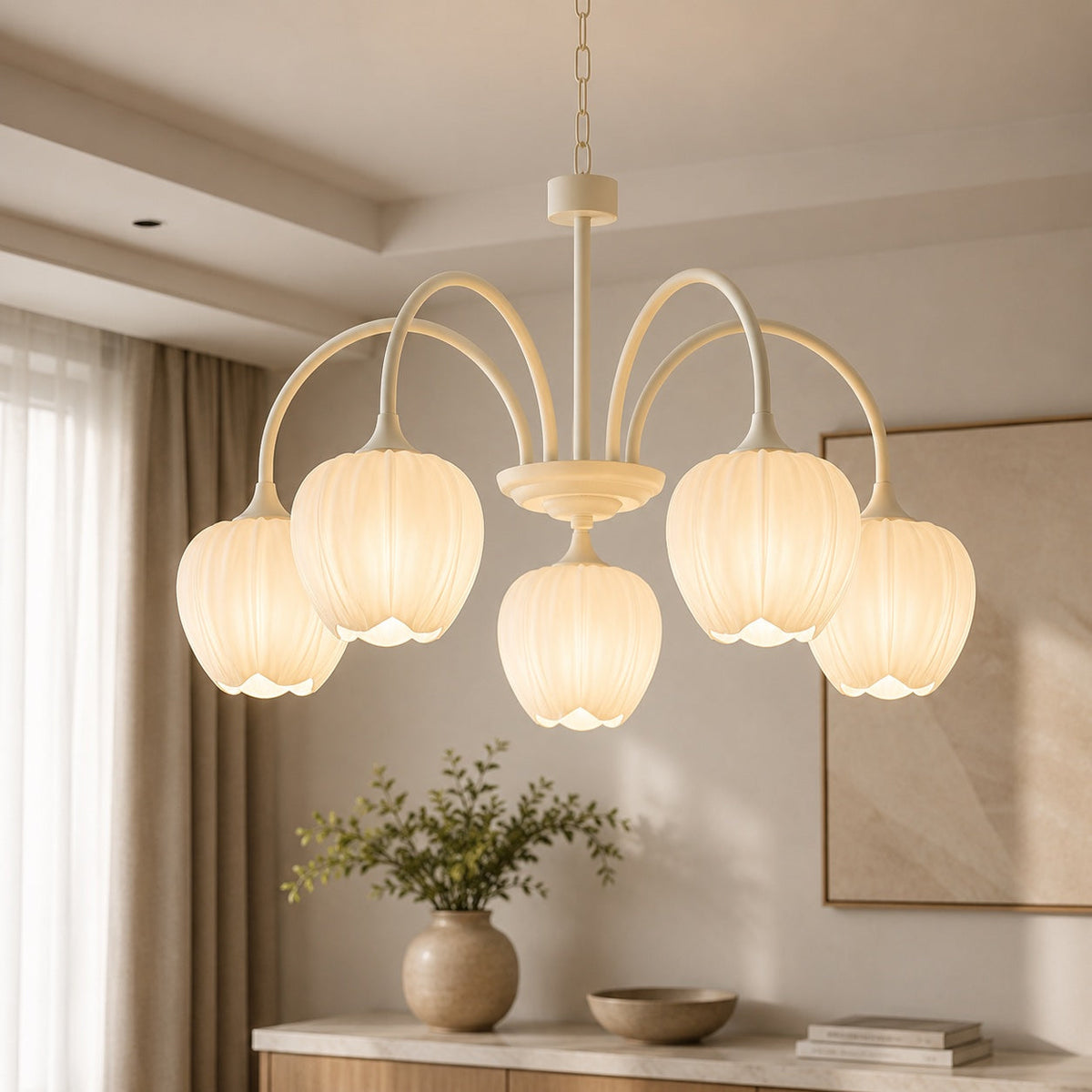 Glass Chandelier Adjustable Hanging LED Light Fixture
