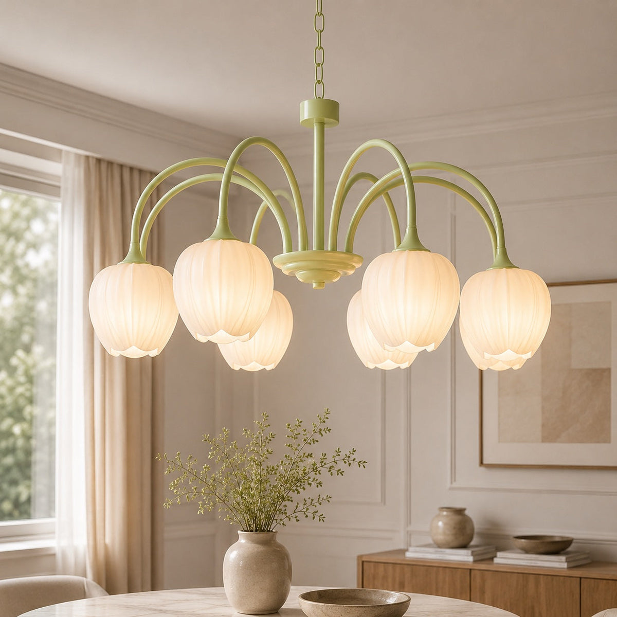 Glass Chandelier Adjustable Hanging LED Light Fixture