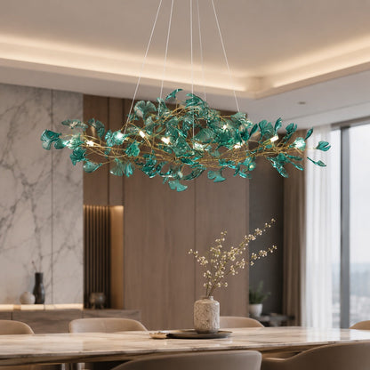 Ginkgo Leaf Acrylic Chandelier Gold LED Hanging