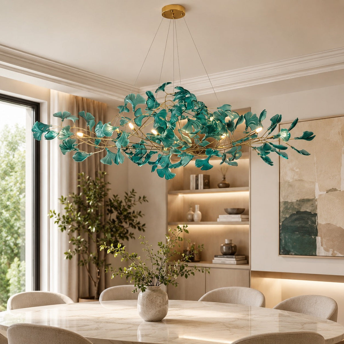Ginkgo Leaf Acrylic Chandelier Gold LED Hanging