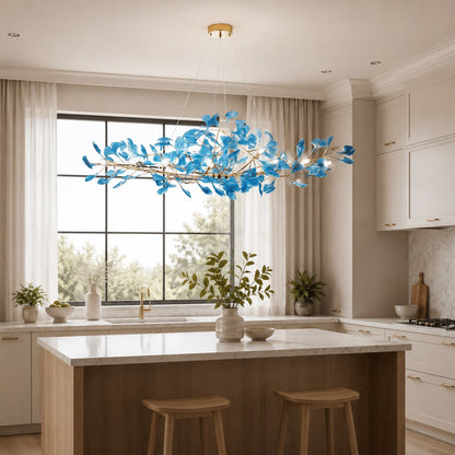 Ginkgo Leaf Acrylic Chandelier Gold LED Hanging