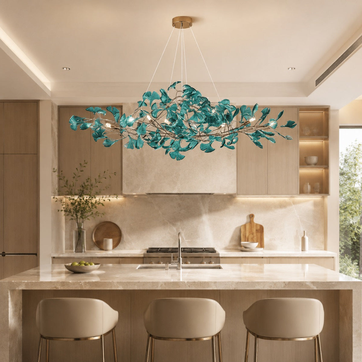 Ginkgo Leaf Acrylic Chandelier Gold LED Hanging