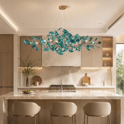 Ginkgo Leaf Acrylic Chandelier Gold LED Hanging