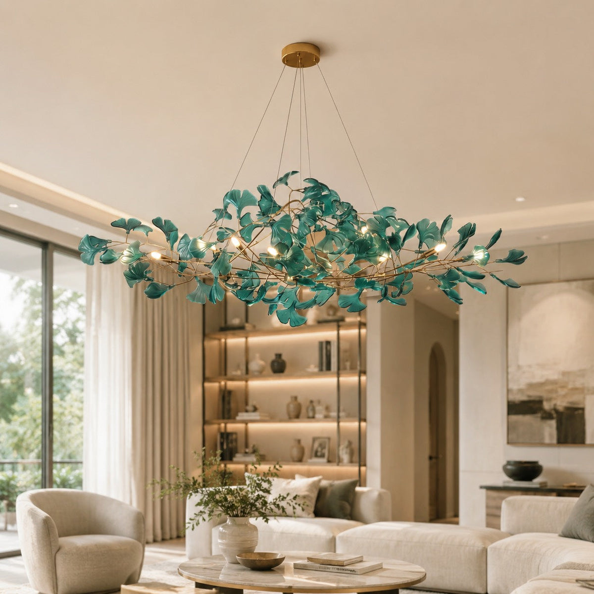 Ginkgo Leaf Acrylic Chandelier Gold LED Hanging