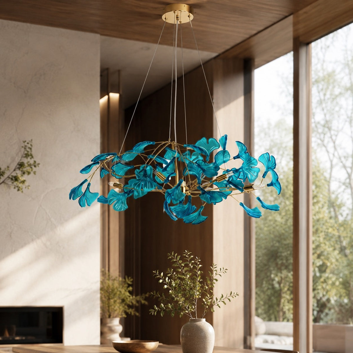 Ginkgo Leaf Acrylic Chandelier Gold LED Hanging
