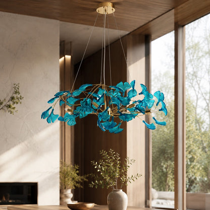 Ginkgo Leaf Acrylic Chandelier Gold LED Hanging