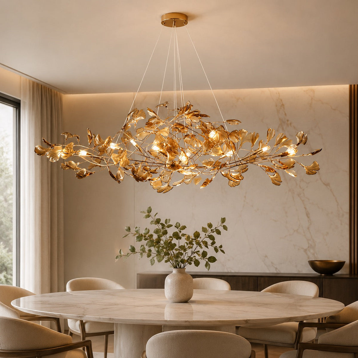 Ginkgo Leaf Acrylic Chandelier Gold LED Hanging