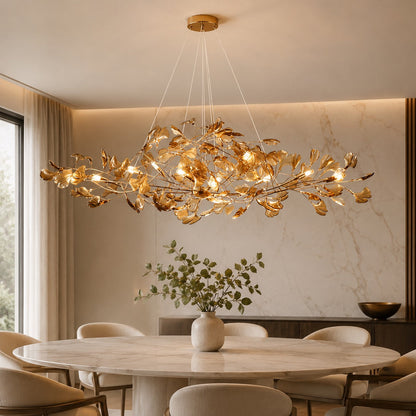 Ginkgo Leaf Acrylic Chandelier Gold LED Hanging