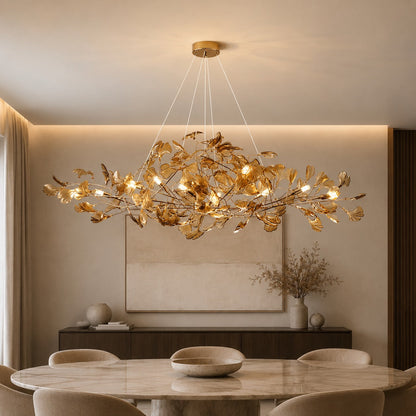 Ginkgo Leaf Acrylic Chandelier Gold LED Hanging
