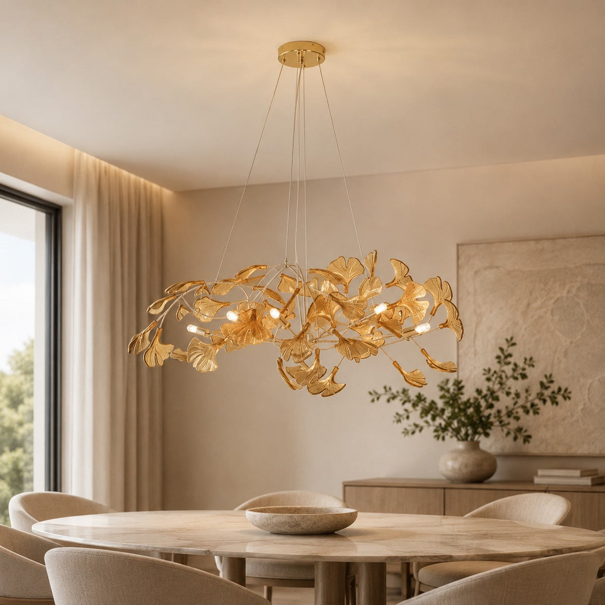 Ginkgo Leaf Acrylic Chandelier Gold LED Hanging