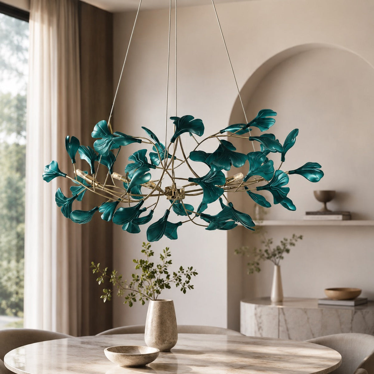 Ginkgo Leaf Acrylic Chandelier Gold LED Hanging