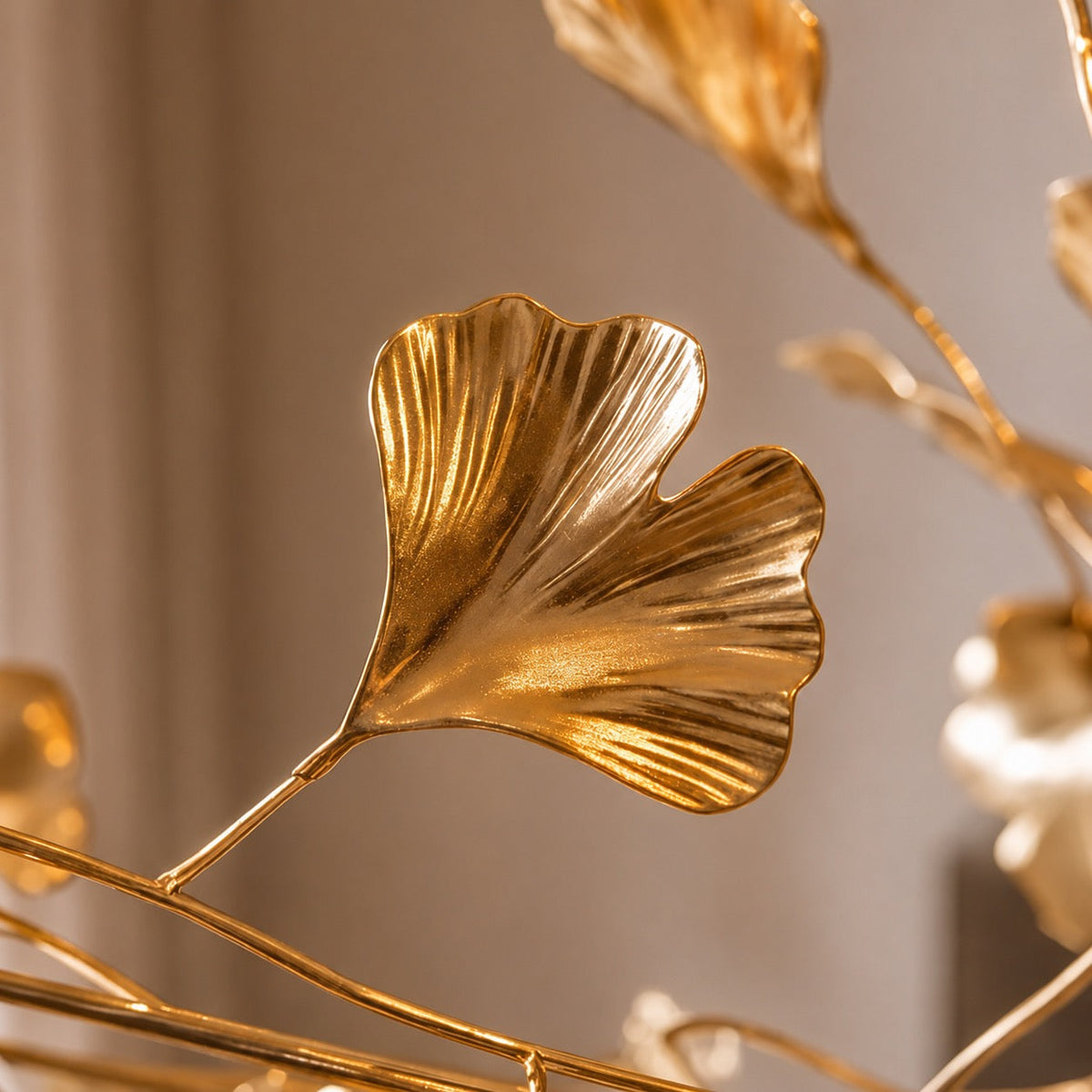 Ginkgo Leaf Acrylic Chandelier Gold LED Hanging