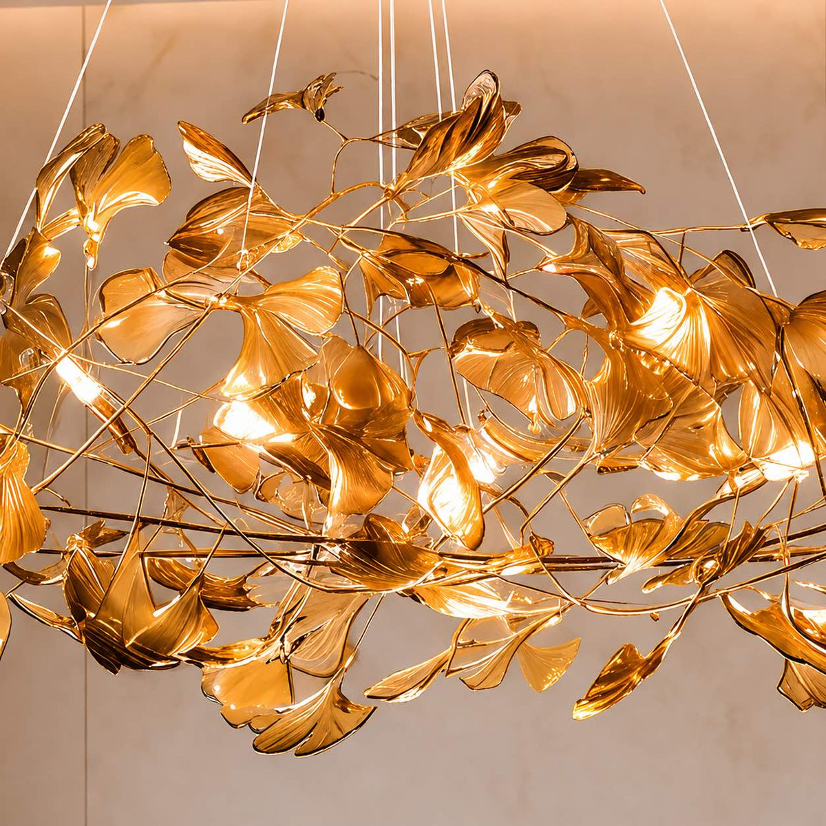 Ginkgo Leaf Acrylic Chandelier Gold LED Hanging