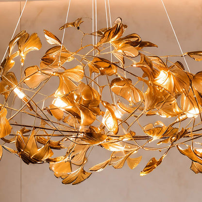 Ginkgo Leaf Acrylic Chandelier Gold LED Hanging