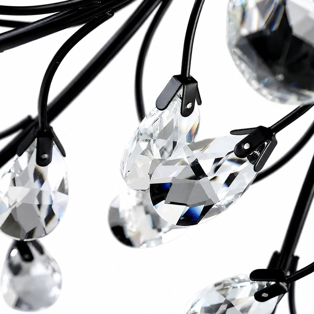 Modern Crystal Chandelier Ceiling Light 15-Light Black Iron Frame Dimmable LED Fixture
