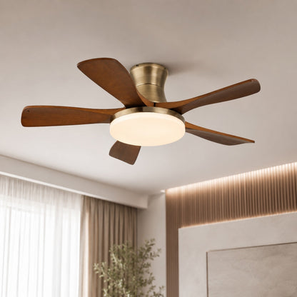 Nickel or Bronze & Walnut Wood Blade Ceiling Fan with LED Light 106 or 132 cm