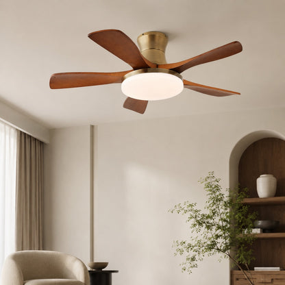 Nickel or Bronze & Walnut Wood Blade Ceiling Fan with LED Light 106 or 132 cm