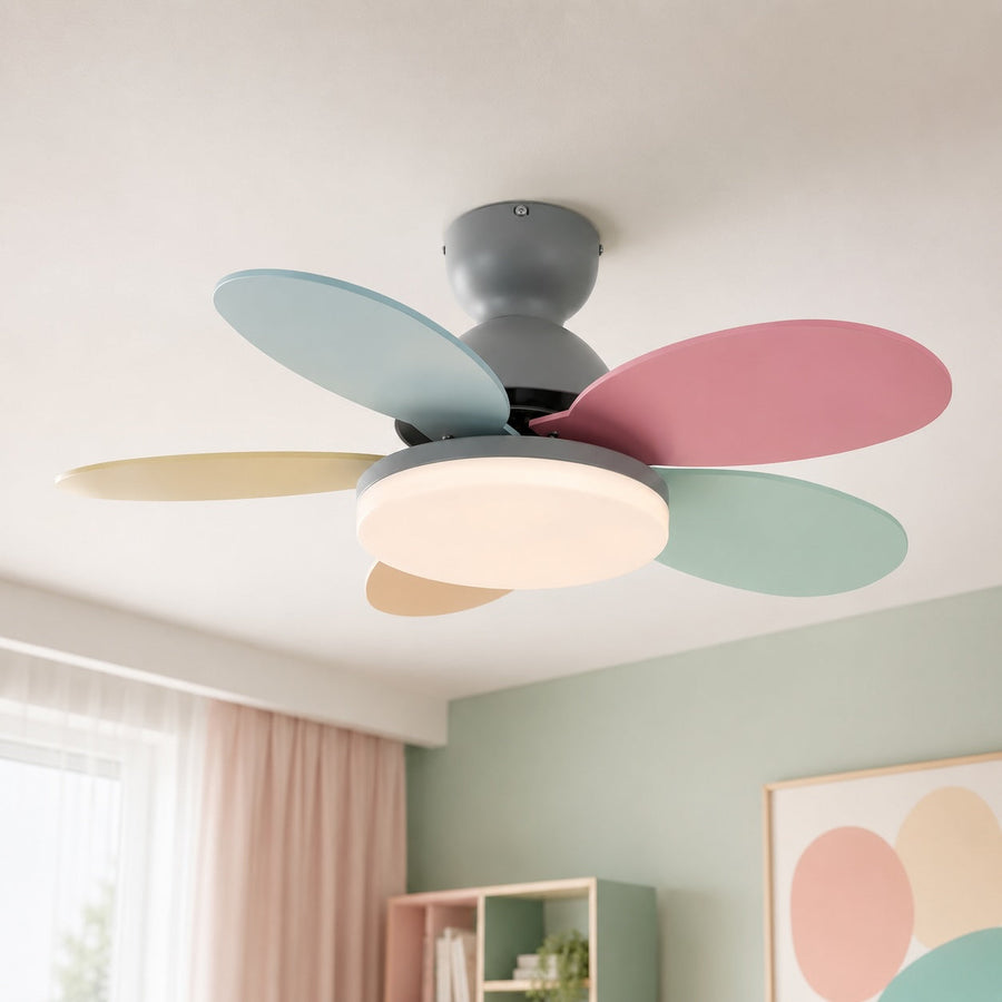 Petal Blade DC Ceiling Fan with LED Light Wood Grain or Colourful 90 or 100 cm