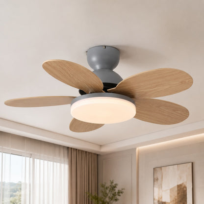 Petal Blade DC Ceiling Fan with LED Light Wood Grain or Colourful 90 or 100 cm