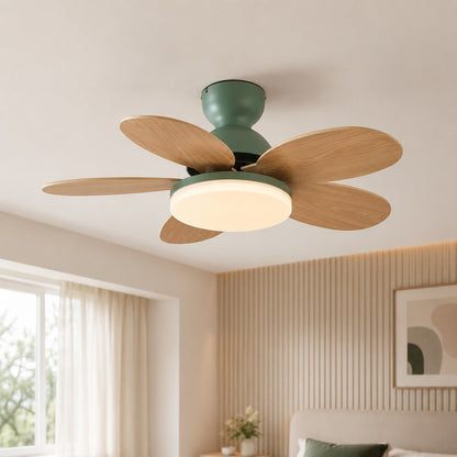 Petal Blade DC Ceiling Fan with LED Light Wood Grain or Colourful 90 or 100 cm