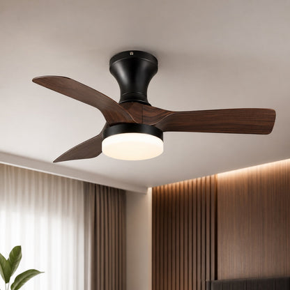 Arched Oak Blade Flush Mount Ceiling Fan with Tri-Colour LED and DC Motor