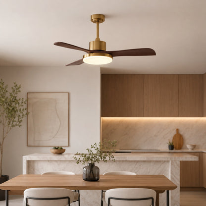 Brushed Brass & Walnut Blade Ceiling Fan with LED Light 6 Speed 91 to 132 cm