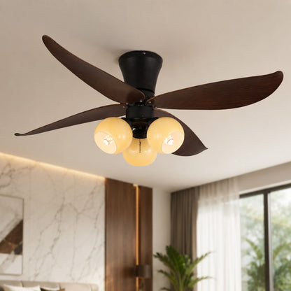 Petal Blade Walnut Ceiling Fan with Glass Globe Lights E27 6-Speed Remote