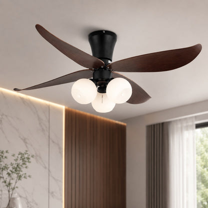 Petal Blade Walnut Ceiling Fan with Glass Globe Lights E27 6-Speed Remote