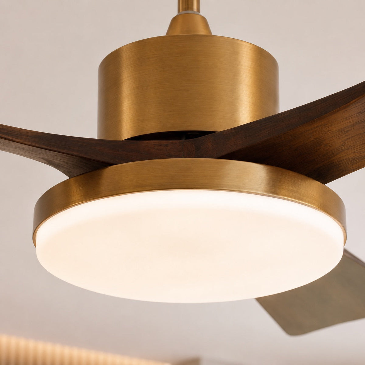 Brushed Brass & Walnut Blade Ceiling Fan with LED Light 6 Speed 91 to 132 cm