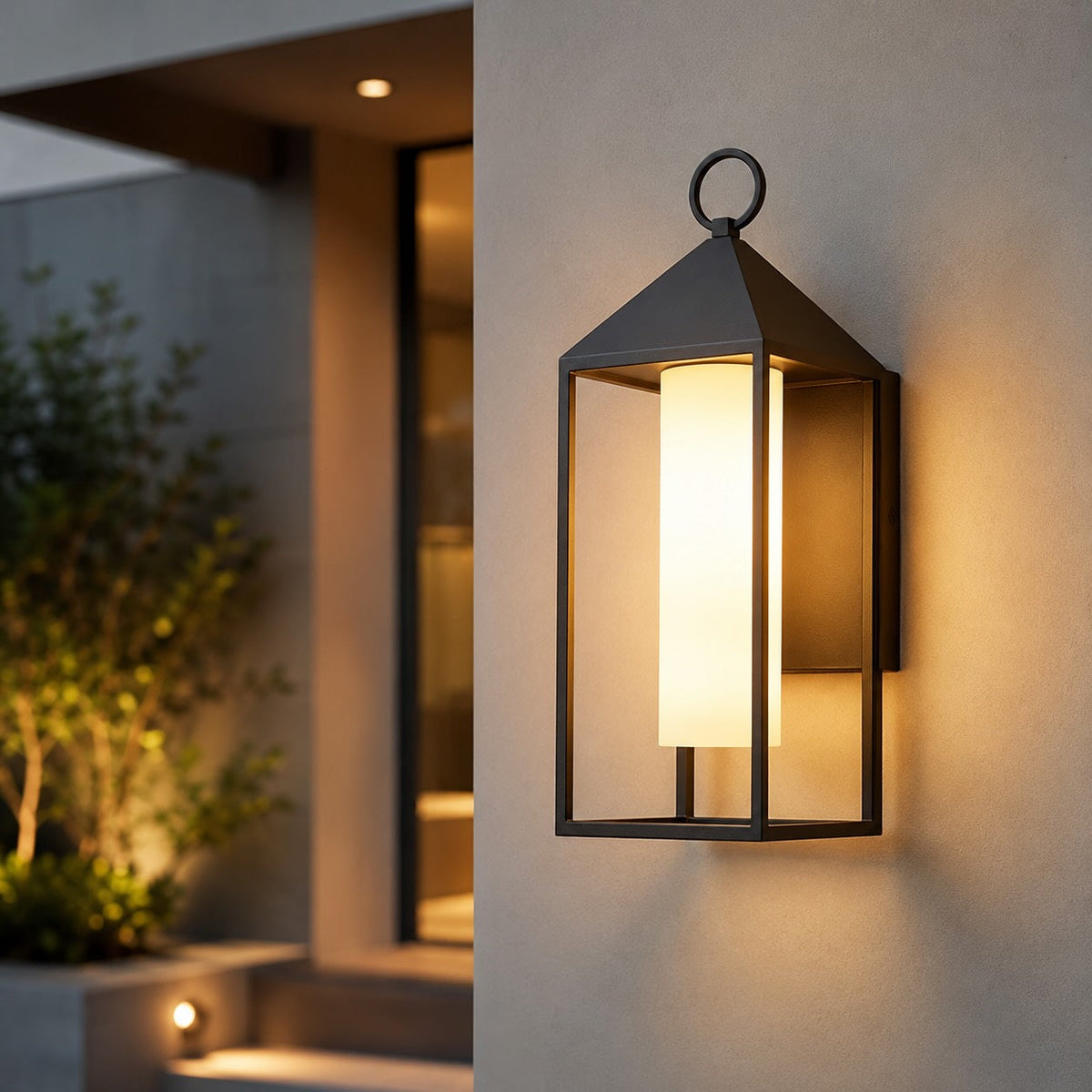 Modern Rustic Outdoor Wall Light Waterproof Die-Cast Aluminum LED 3000K Rectangular Lantern