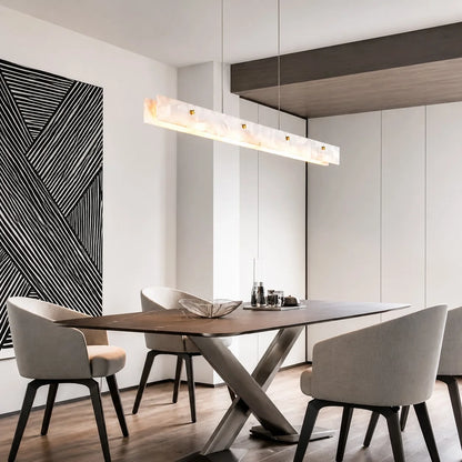 Luxury Linear Marble LED Pendant Light Minimalist Chandelier Kitchen Island Dining Room Bar Ceiling