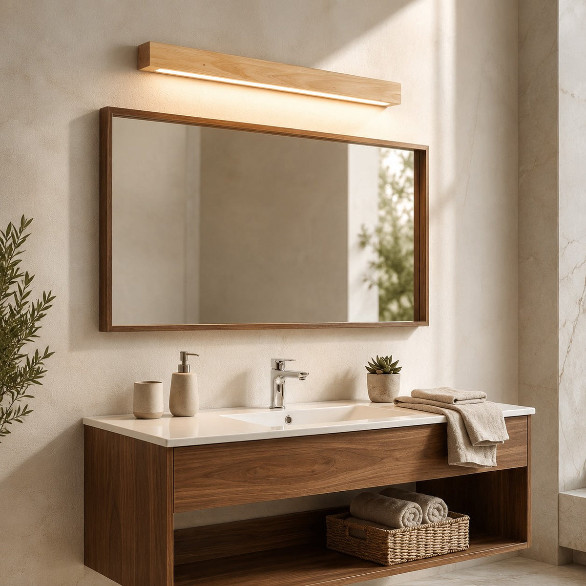 Wood Linear LED Wall Light Downlight or Up & Down 60–120cm Dimmable