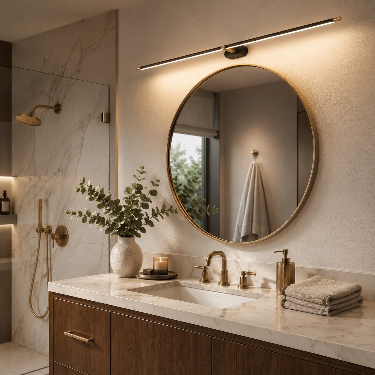 Minimalist Linear LED Vanity Wall Light IP44 69–127cm Gold, Black or Nickel