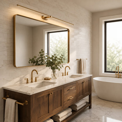 Minimalist Linear LED Vanity Wall Light IP44 69–127cm Gold, Black or Nickel