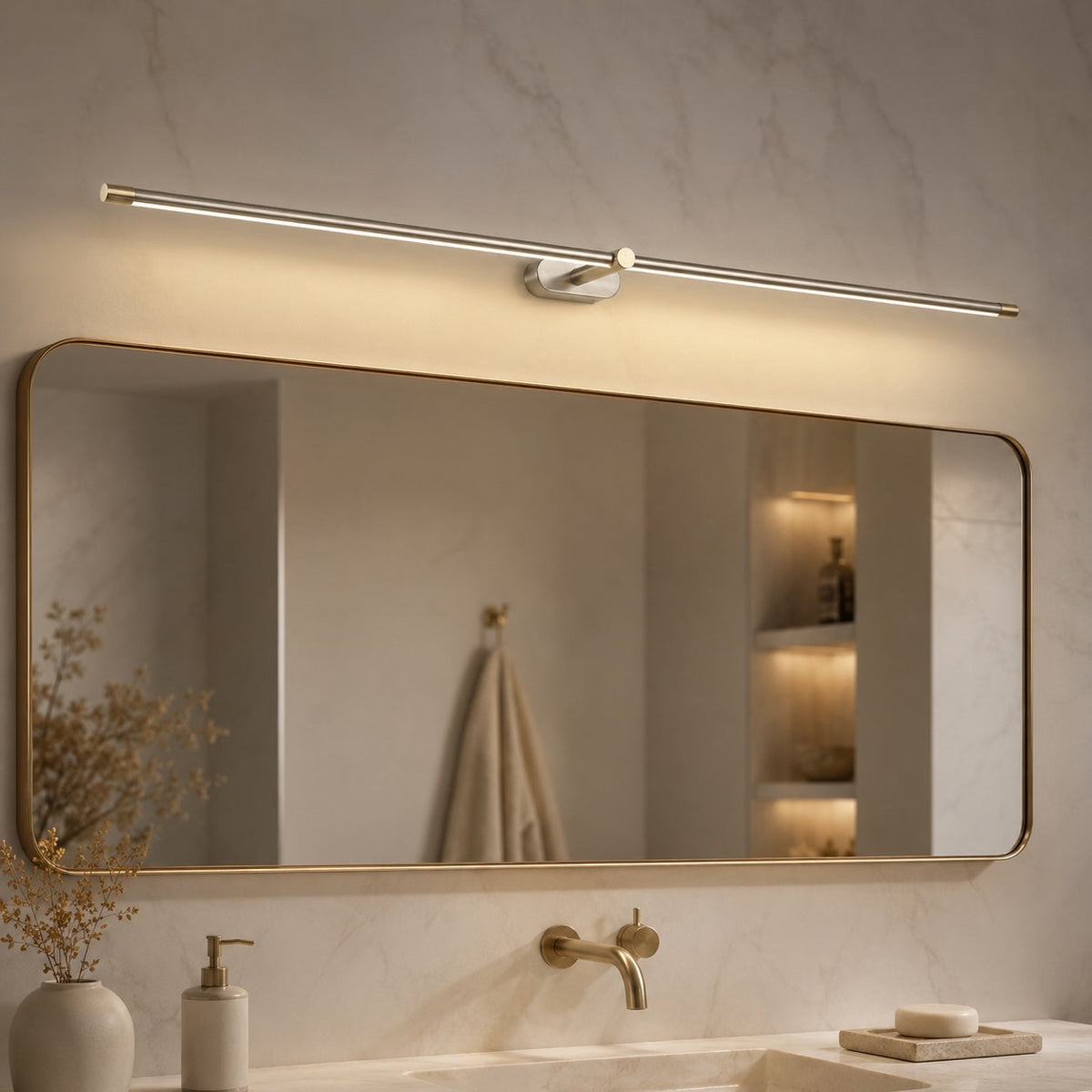 Minimalist Linear LED Vanity Wall Light IP44 69–127cm Gold, Black or Nickel