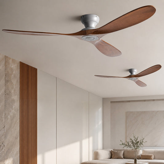 Low Profile Wood Blade DC Ceiling Fan 6 Speed Remote Control 106 to 178 cm