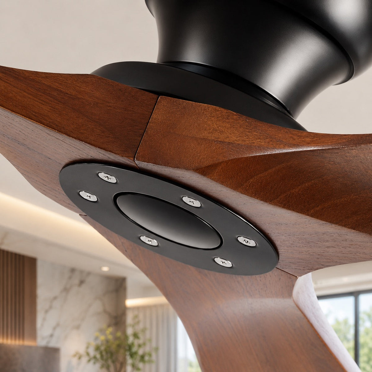 Low Profile Wood Blade DC Ceiling Fan 6 Speed Remote Control 106 to 178 cm