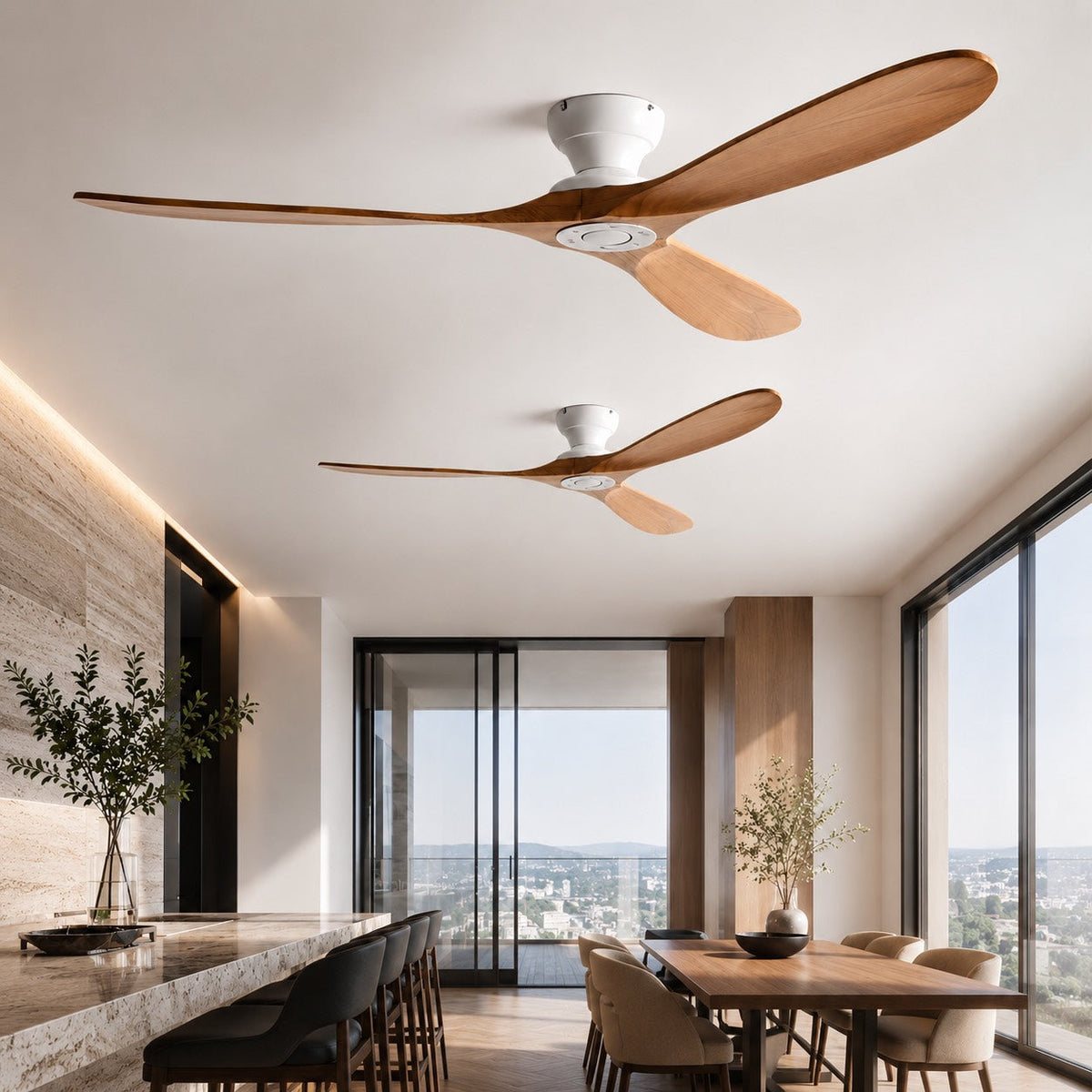 Low Profile Wood Blade DC Ceiling Fan 6 Speed Remote Control 106 to 178 cm
