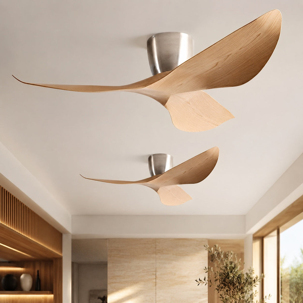 Wood-Look Blade Low Profile DC Ceiling Fan without Light 6 Speed 96 or 132 cm