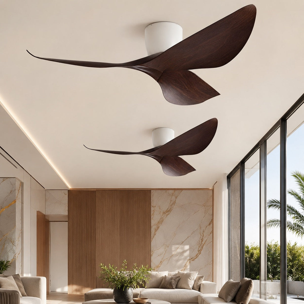 Wood-Look Blade Low Profile DC Ceiling Fan without Light 6 Speed 96 or 132 cm