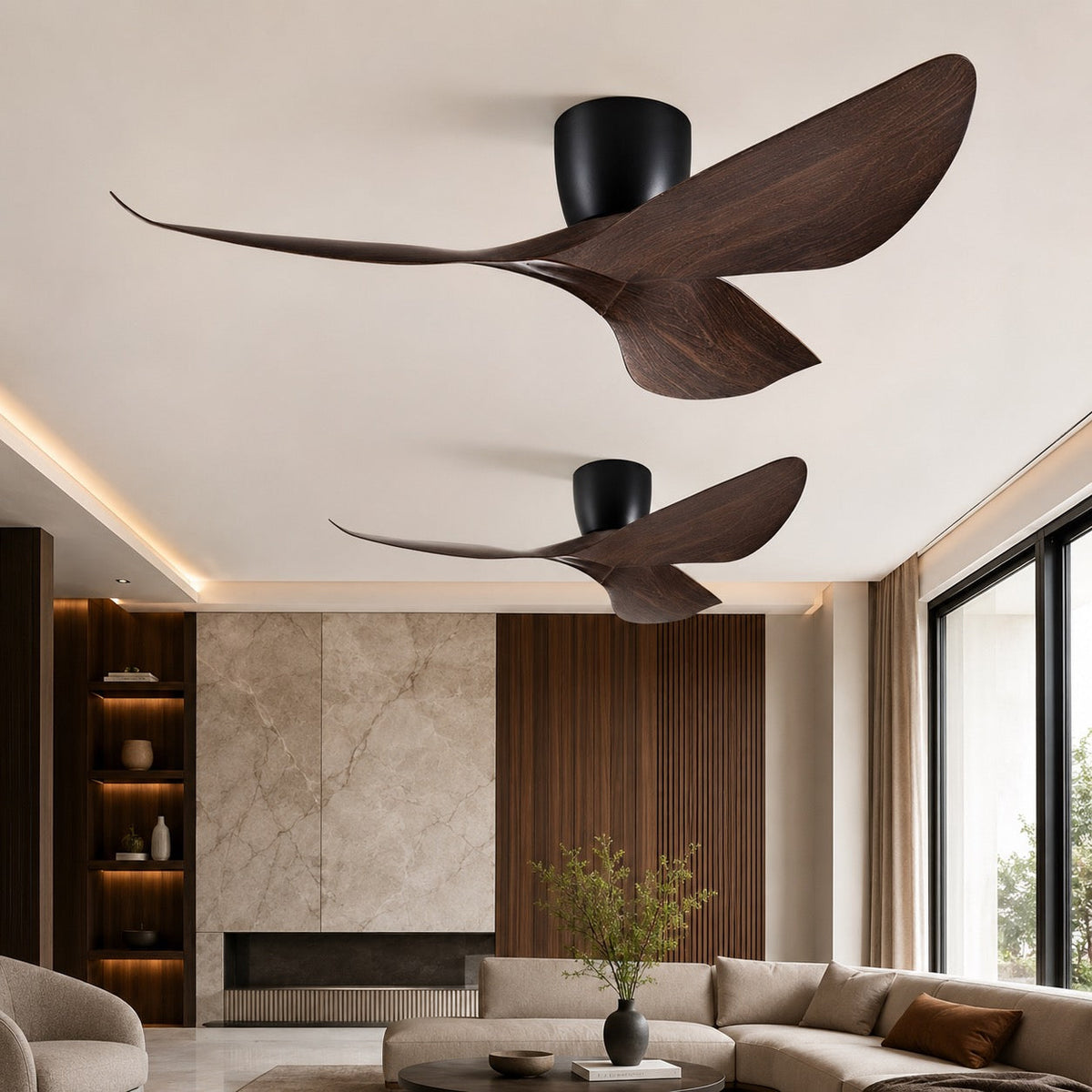 Wood-Look Blade Low Profile DC Ceiling Fan without Light 6 Speed 96 or 132 cm